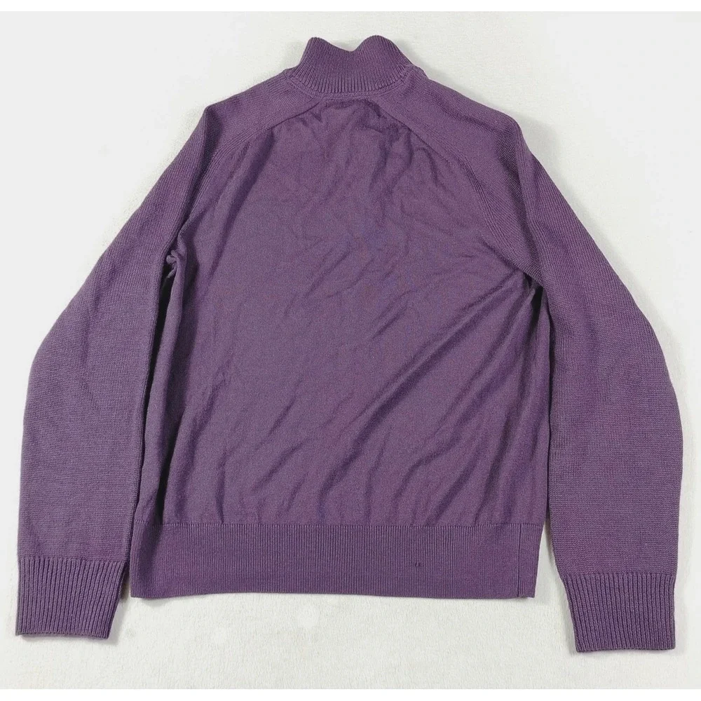 Banana Republic Sweater Mens Large Purple Merino Wool Mock Neck Knit Snap Button